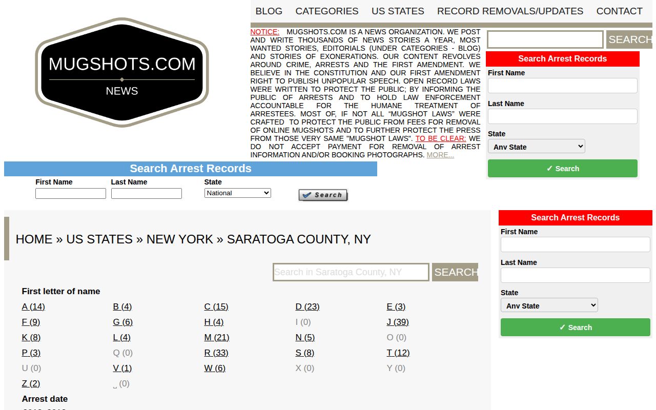 Saratoga County unofficial mugshot news directory source